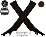 RED  STITCH 2X A PILLAR REAL LEATHER COVERS FITS NISSAN 370Z Z34 2009-2020