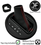RED  STITCH CARBON VINYL AUTO AUTOMATIC GEAR GAITER+TOP RING FOR VW T5 03-2015