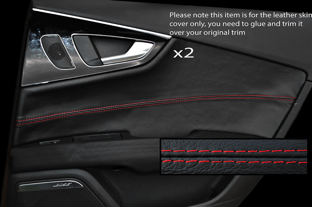 RED STITCHING 2X REAR DOOR CARD TRIM LEATHER SKIN COVERS FITS AUDI A7 10-15
