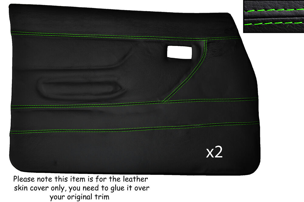 GREEN STITCH 2X FRONT FULL DOOR CARD SKIN COVERS FITS FORD ESCORT MK2 4 DOOR