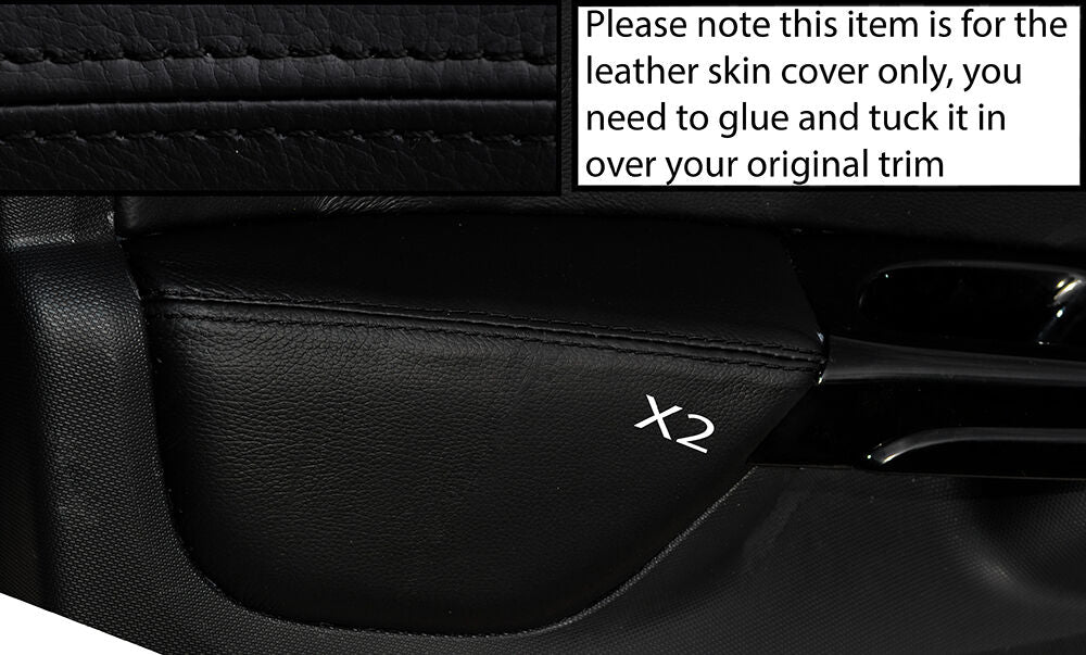 BLACK STITCH 2X FRONT DOOR CARD ARMREST SKIN COVERS FITS RENAULT CLIO 2013+