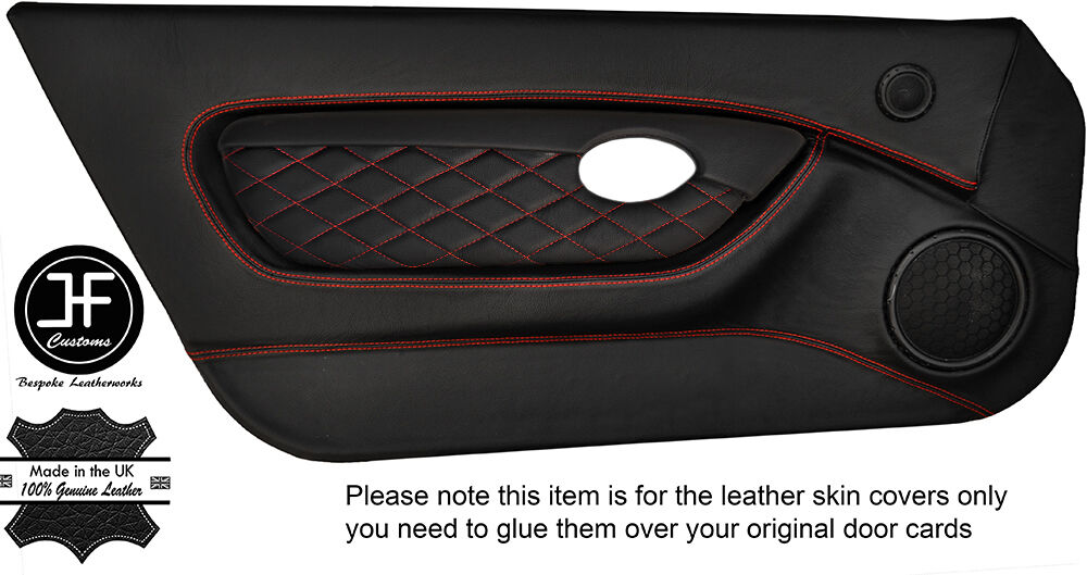 RED DIAMOND STITCH 2X FULL DOOR CARD TRIM LEATHER COVERS FOR MGTF MK2 00-06
