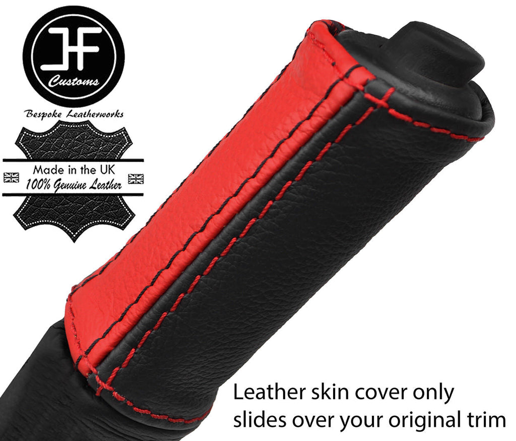BLACK RED STRIPE TOP GRAIN LEATHER HANDBRAKE HANDLE COVER FOR RENAULT TRAFIC