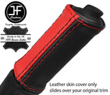 BLACK RED STRIPE TOP GRAIN LEATHER HANDBRAKE HANDLE COVER FOR RENAULT TRAFIC