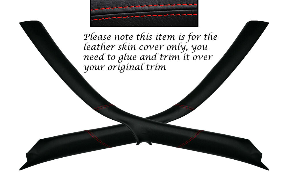RED STITCH 2X WINDSCREEN PILLAR SKIN COVERS FITS PORSCHE CARRERA 996 COUPE