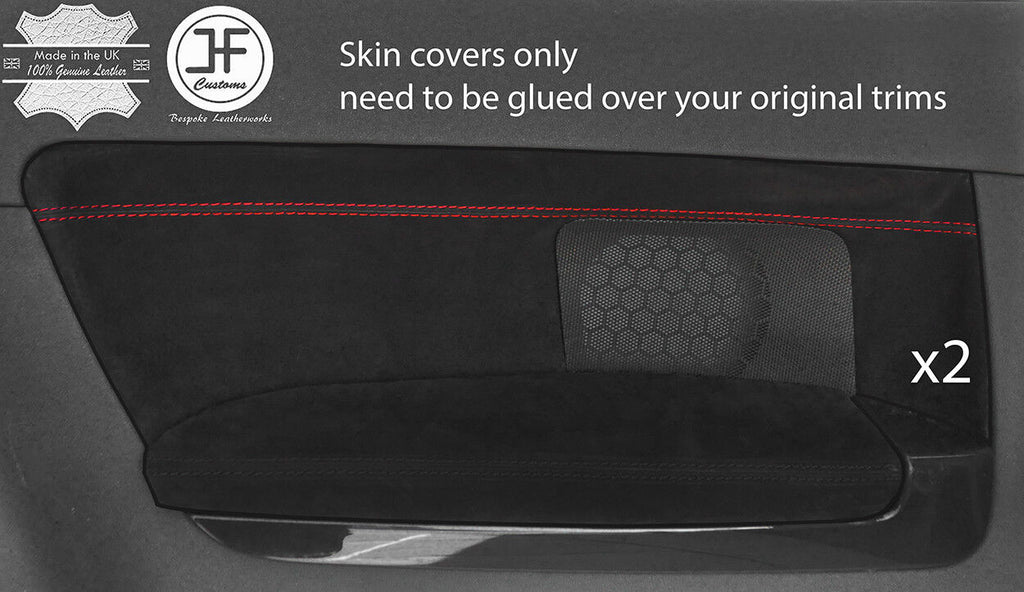RED STITCH 2X REAR DOOR CARD TRIM SUEDE COVER FOR AUDI A3 8P 04-12 3 DOOR