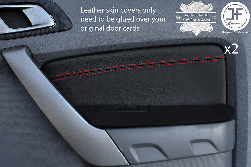 RED STITCHING 2X REAR DOOR CARD TRIM LEATHER COVER FITS FORD RANGER 2012-2017