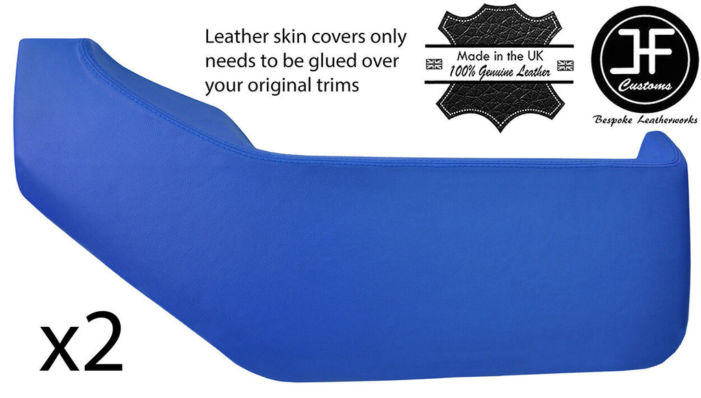 BLUE REAL LEATHER 2X DOOR POCKETS COVERS FITS VW T4 TRANSPORTER CARAVELLE