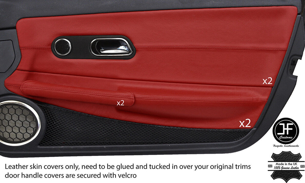 DARK RED REAL LEATHER 2X FULL DOOR CARD TRIM COVERS FOR CHRYSLER CROSSFIRE 03-08