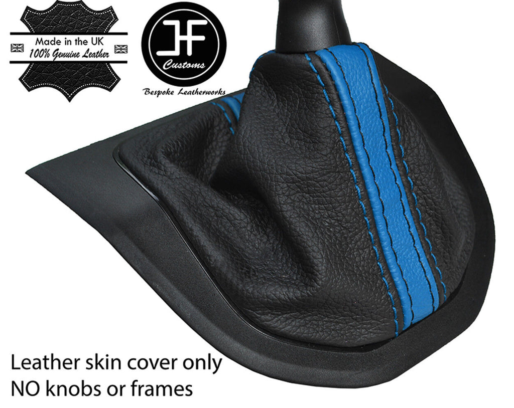 BLACK & BLUE STRIPE TOP GRAIN LEATHER GEAR GAITER FITS VW T6 TRANSPORTER 16-19