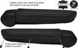 BLACK & BLACK 2X REAL LEATHER ARMREST COVERS FITS VW T5 TRANSPORTER CARAVELLE