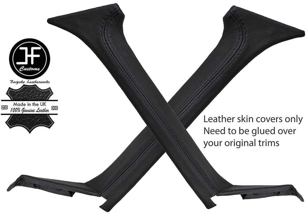 BLACK STITCHING 2X A PILLAR REAL LEATHER COVERS FITS AUSTIN MORRIS A60