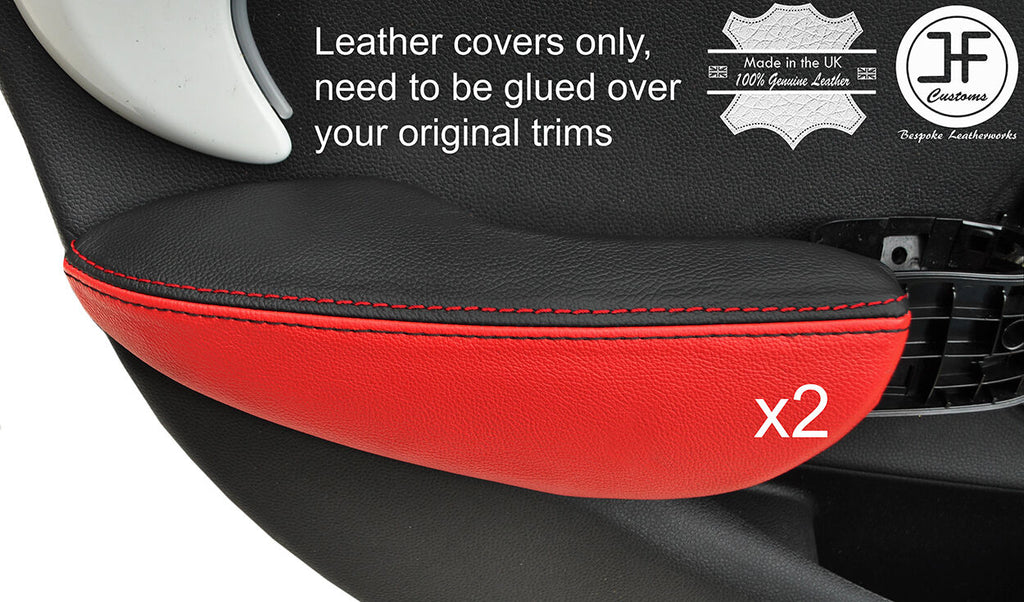 BLACK & RED LEATHER 2X REAR DOOR ARMREST COVERS FITS BMW MINI COOPER F55 14-17