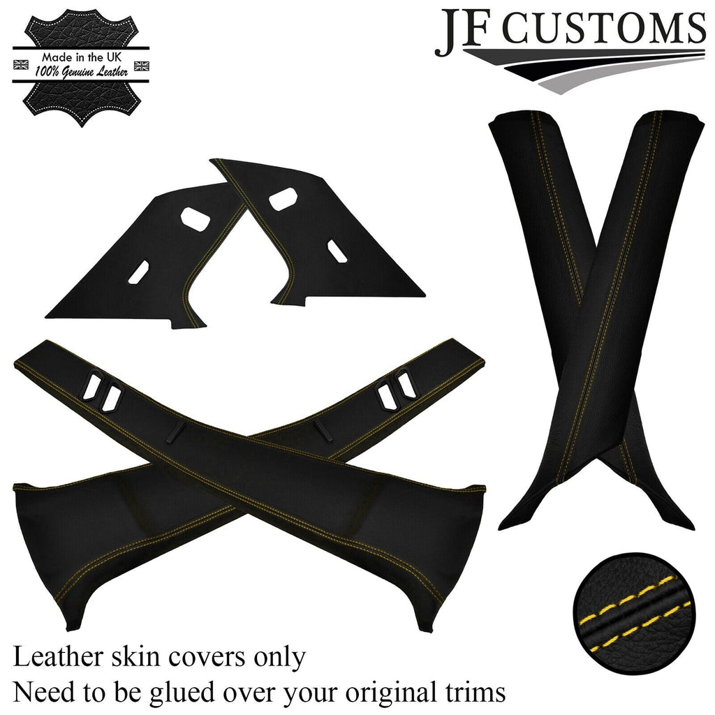 YELLOW STITCH ITALIAN LEATHER PILLAR KIT COVERS FOR BMW E23 7 SERIES 1977-1986