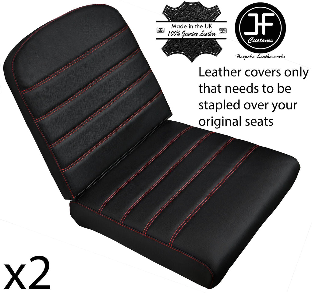 RED STITCH 2X REAR SEAT LEATHER COVERS FITS DEFENDER 90 110 83-06 STYLE 3