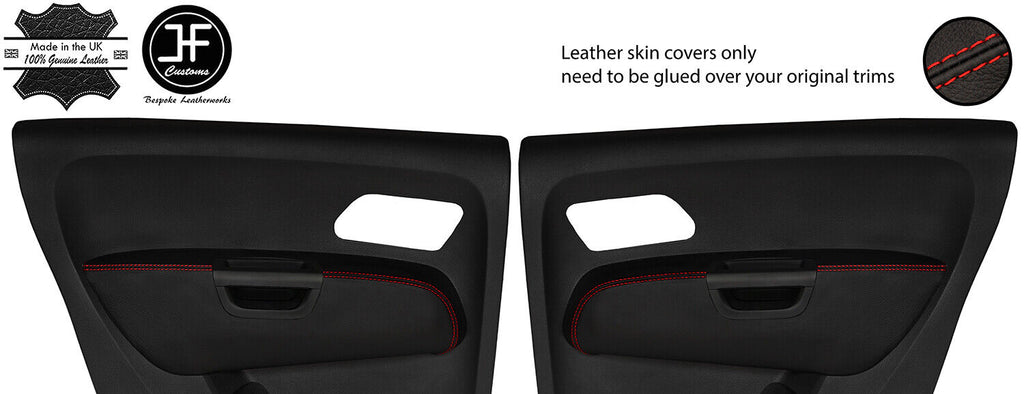 RED STITCH 2X REAR DOOR ARMREST TOP GRAIN LEATHER COVERS FOR VW AMAROK 10-20