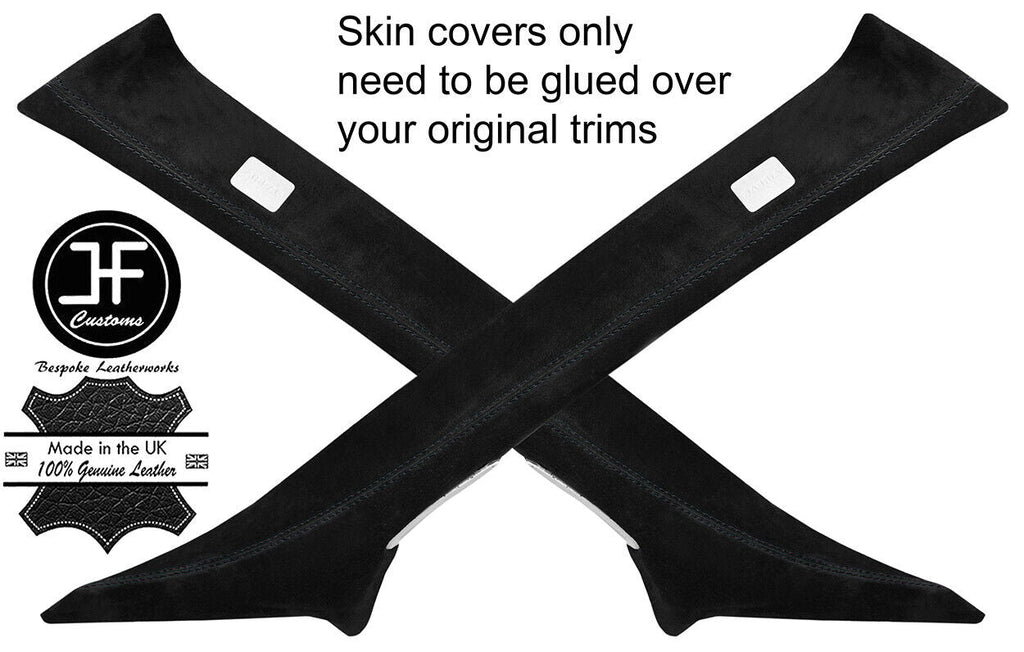 BLACK STITCH 2X A PILLAR REAL SUEDE COVERS FITS RANGE ROVER EVOQUE 2011-2018