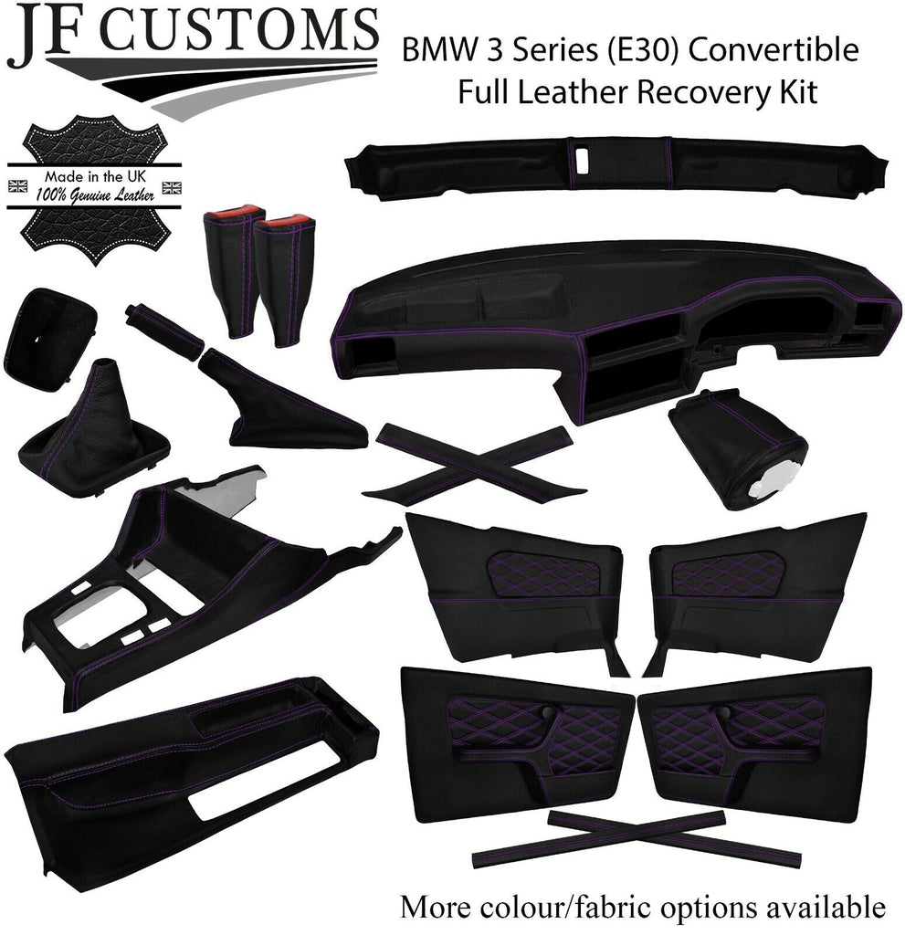PURPLE STITCH LEATHER COVERS FOR BMW 3 SERIES E30 CONVERTIBLE FULL INTERIOR KIT