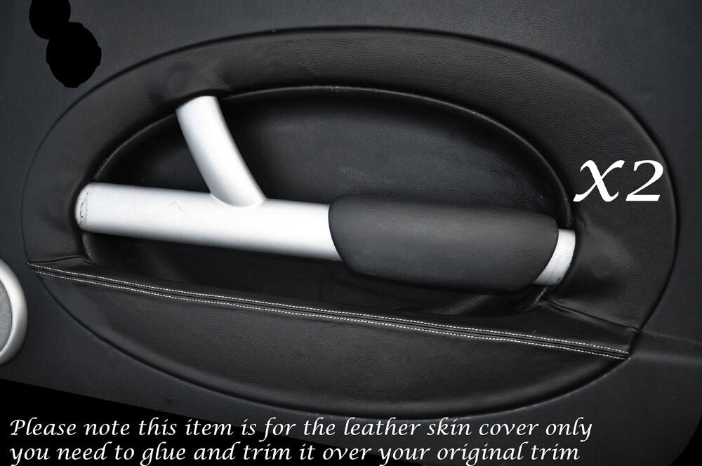 WHITE STITCH 2X DOOR CARD LEATHER COVERS FITS BMW MINI COOPER ONE S 2001-2004