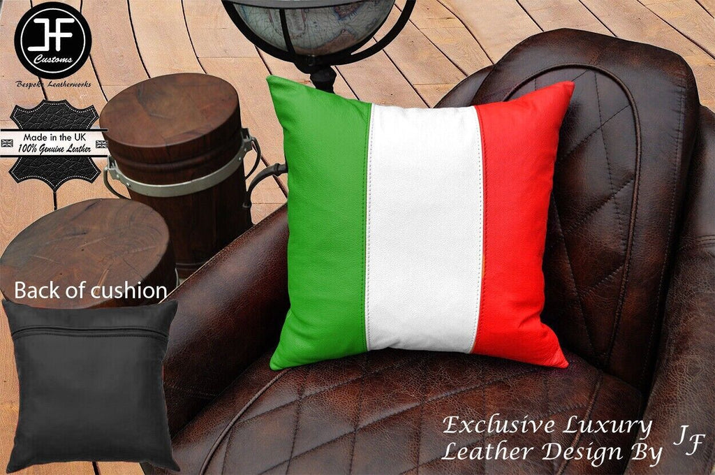 ITALIAN FLAG COLOUR LEATHER 1X EXCLUSIVE LUXURY CUSHION 18"x18" BLACK BACK