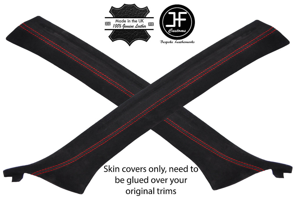 RED  STITCH 2X A PILLAR REAL SUEDE COVERS FOR BMW 3 E46 COUPE 1998-2005