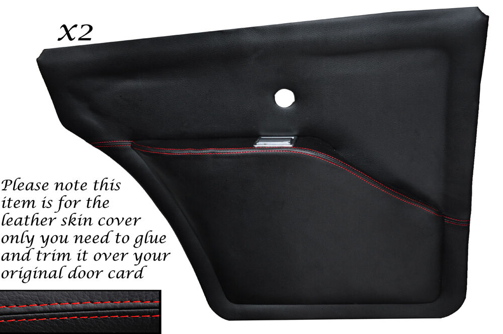 RED STITCH 2X REAR DOOR CARDS LEATHER SKIN COVERS FITS ROVER P5 P5B V8 COUPE