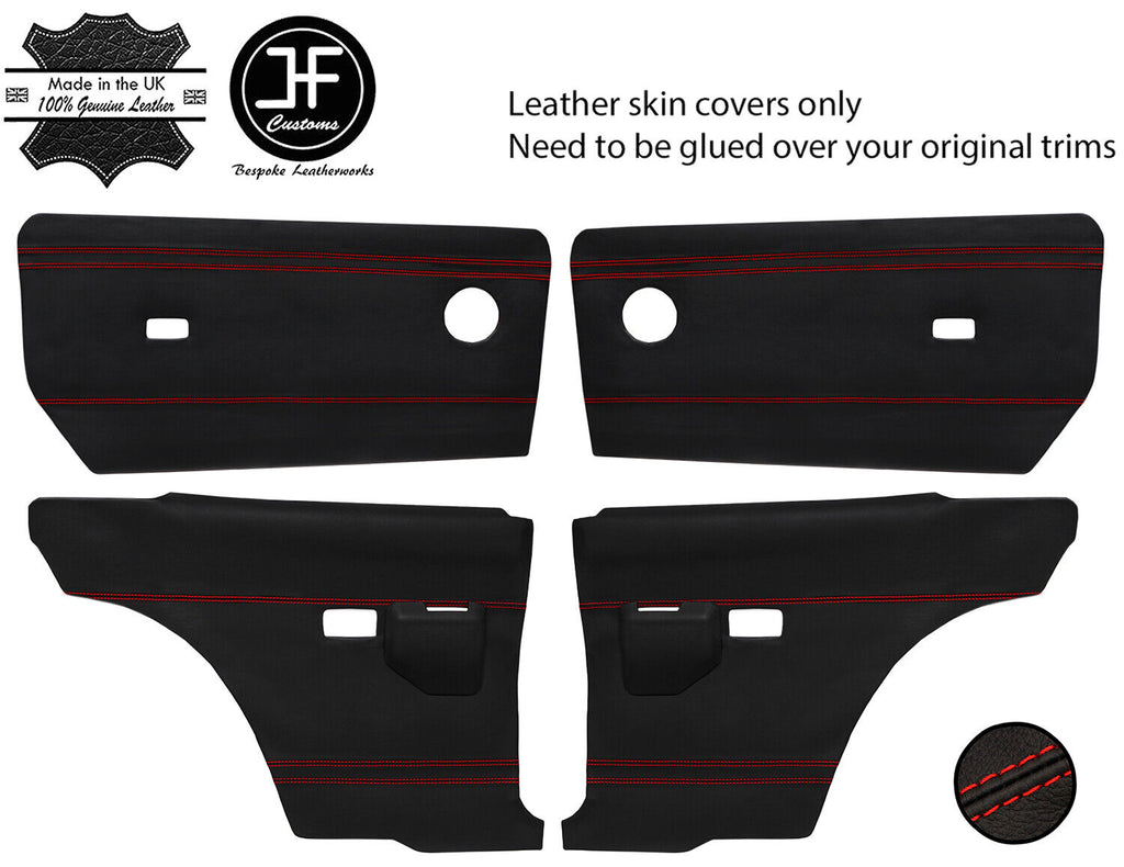 RED  STITCH 4X FRONT + REAR DOOR CARD LEATHER COVER FOR FORD CORTINA MK5 COUPE