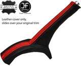 BLACK & RED STRIPE REAL LEATHER HANDBRAKE GAITER FITS SEAT IBIZA FR 2012-2016