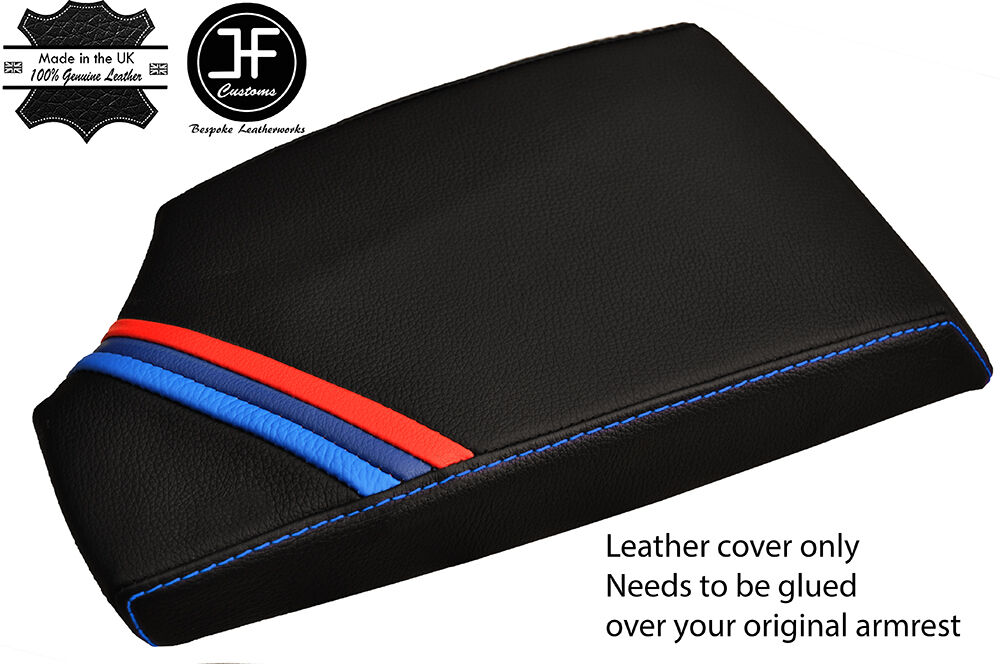 BLUE STITCHING TRI STRIPES LEATHER ARMREST COVER FITS BMW E81 E82 E87 E88 05-12