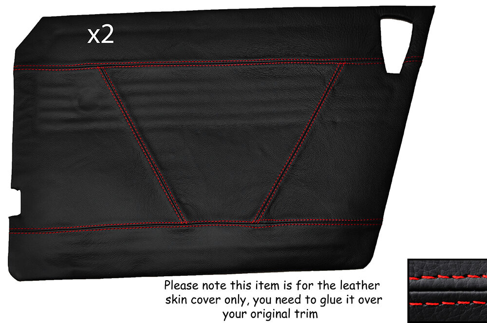 RED STITCH 2X FULL DOOR CARD LEATHER SKIN COVERS FITS MG MG MIDGET CUSTOM NEW