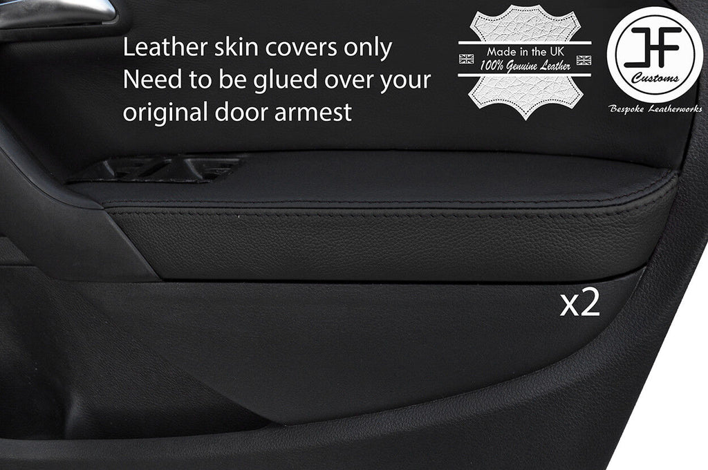 BLACK & BLACK 2X FRONT DOOR ARMREST LEATHER COVER FOR VW POLO MK8 09-16 5 DOOR