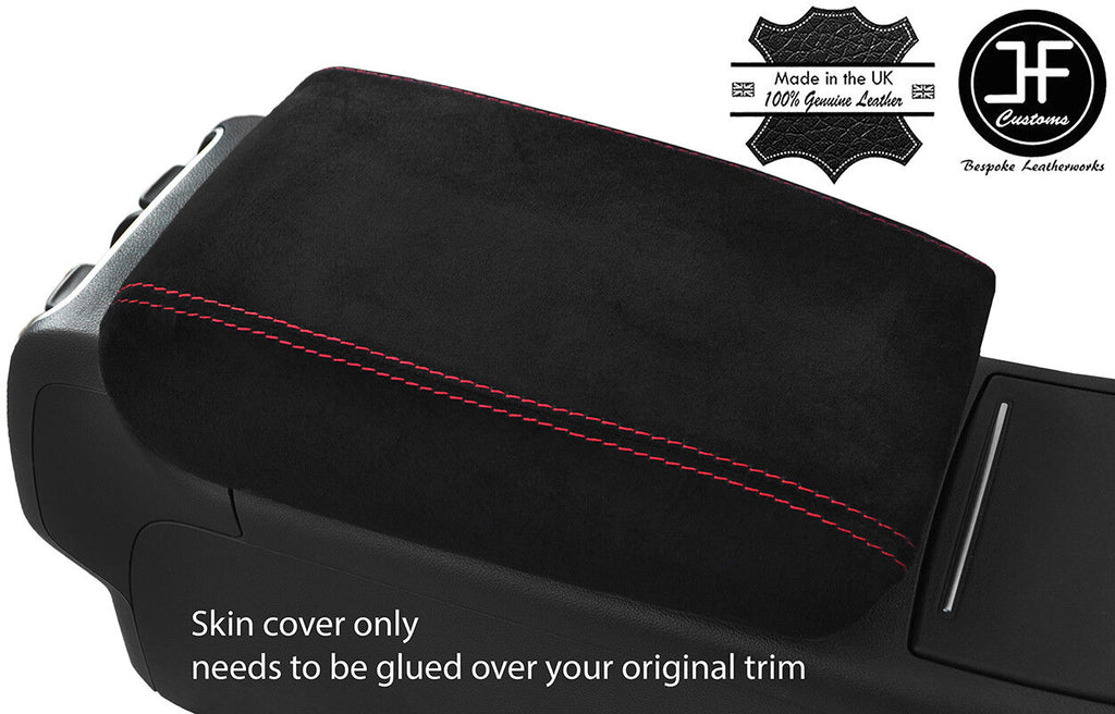 RED STITCHING ARMREST LID REAL SUEDE COVER FITS AUDI A6 C7 2012-2018 CUSTOM NEW