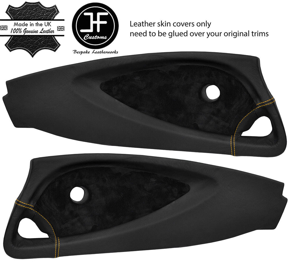 YELLOW STITCH 2X DOOR CARD LEATHER & SUEDE TRIM COVER FOR LOTUS ELISE EXIGE S2