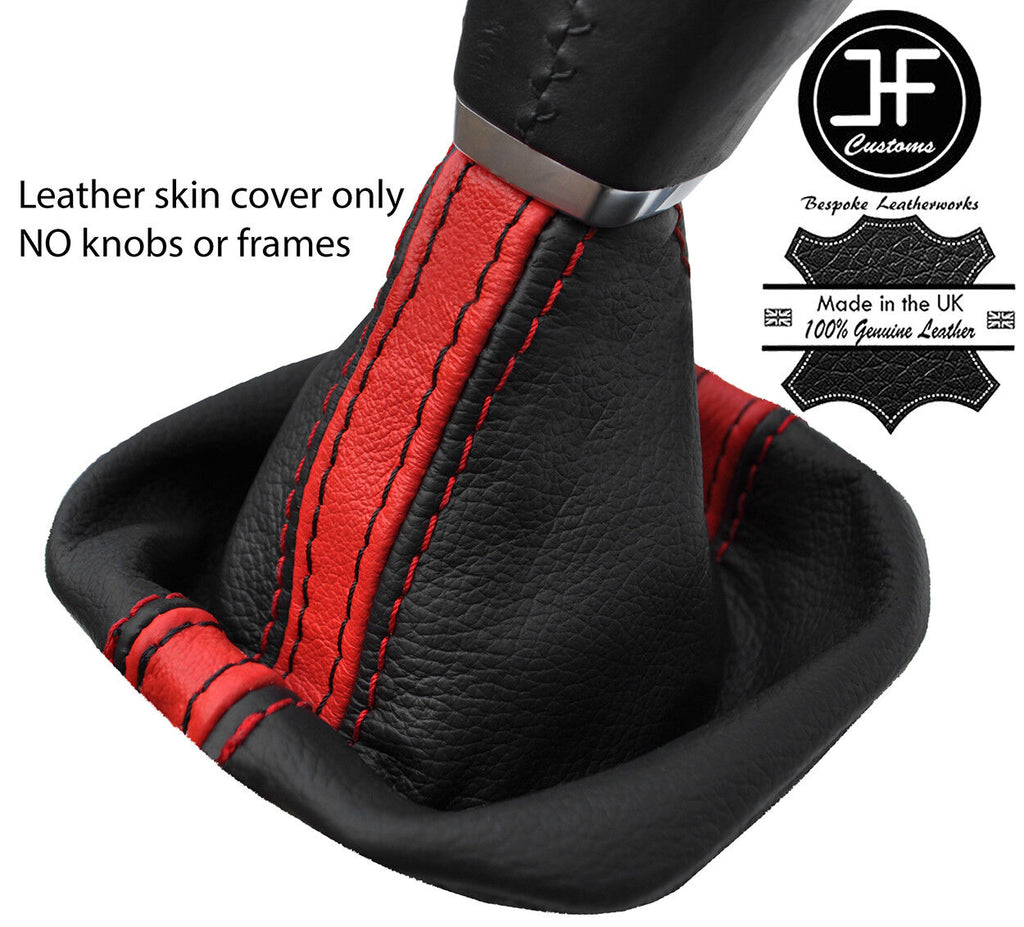 BLACK & RED STRIPE LEATHER MANUAL GEAR GAITER FITS RANGE ROVER EVOQUE 11-17