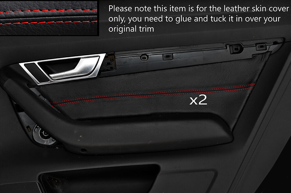 RED STITCH 2X FRONT DOOR CARD TRIM SKIN COVER FITS AUDI A6 C6 2005-2011
