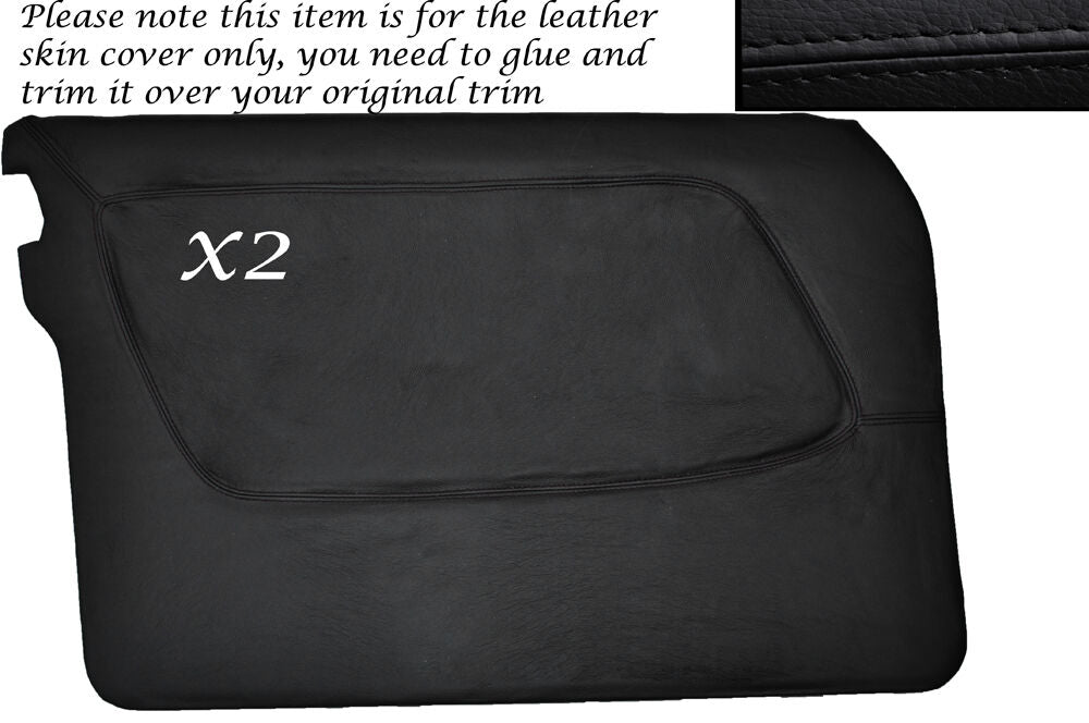 BLACK STITCH 2X FRONT FULL DOOR CARD SKIN COVERS FITS MERCEDES W123 1978-1985