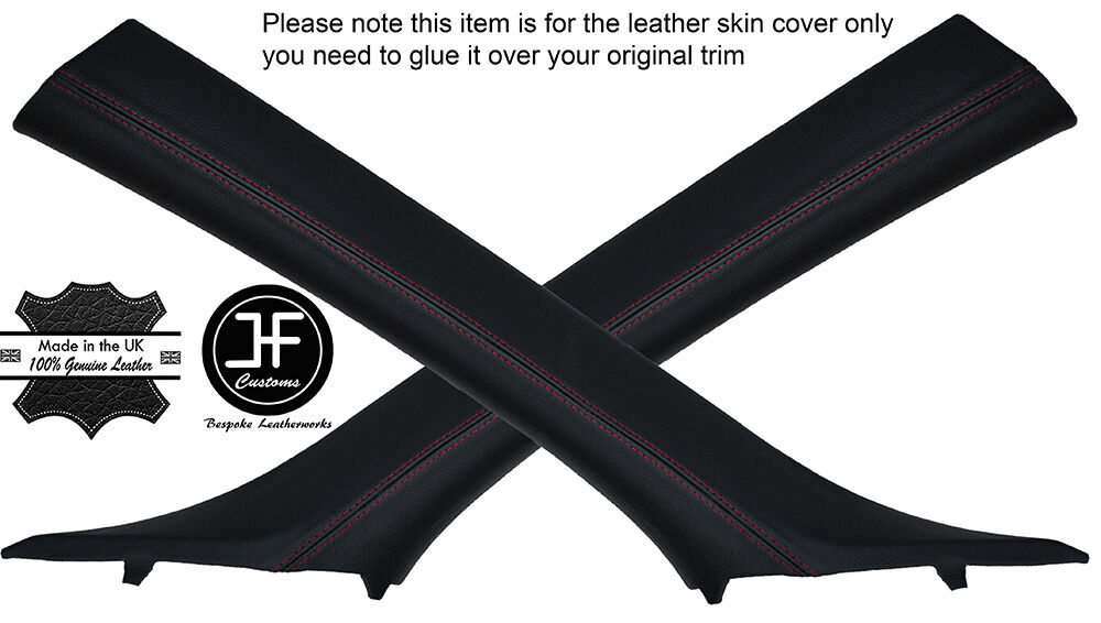 RED STITCH 2X A PILLAR LEATHER COVERS FITS BMW 6 SERIES E64 CONVERTIBLE 04-11