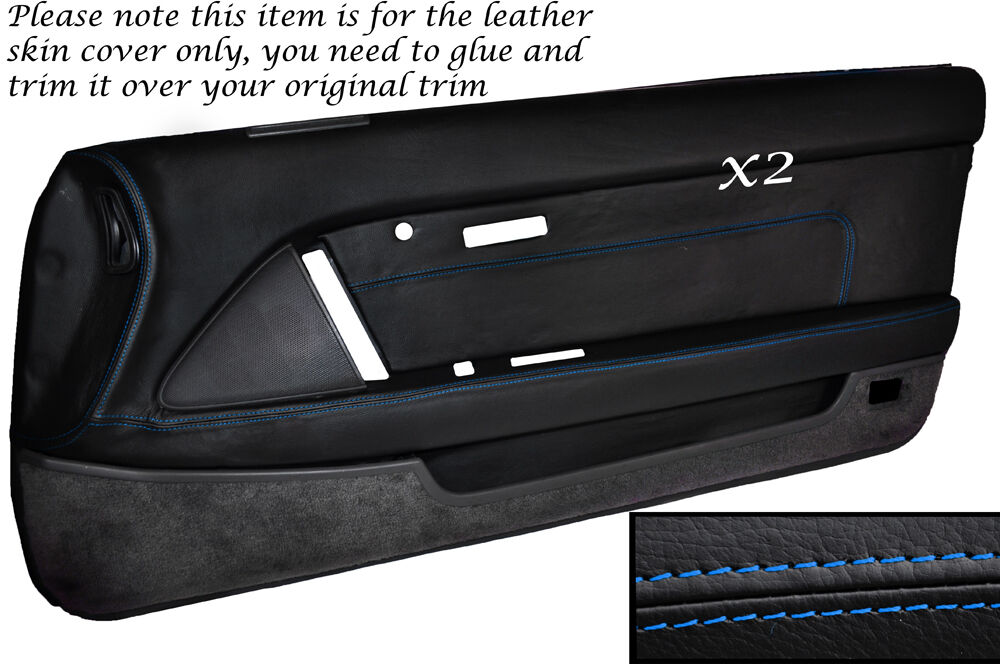 BLUE STITCH 2X FULL DOOR CARD LEATHER SKIN COVER FITS TOYOTA SUPRA MK3 86-93