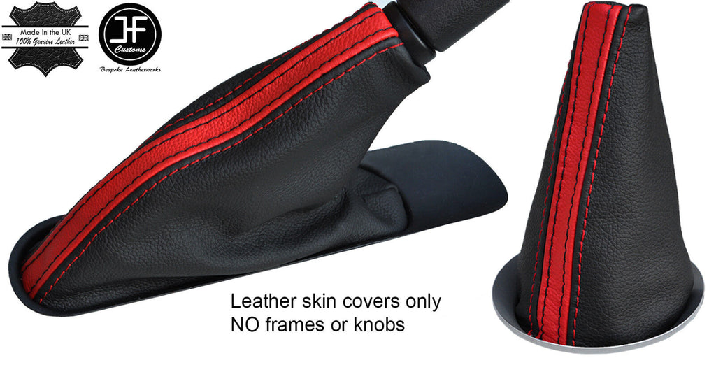 BLACK RED STRIPE TOP GRAIN LEATHER GAITER SET FOR BMW MINI COOPER R55 R56 R57