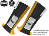 BLACK & YELLOW LEATHER 2X UPPER B PILLAR COVERS FOR VW T5 TRANSPORTER SHUTTLE