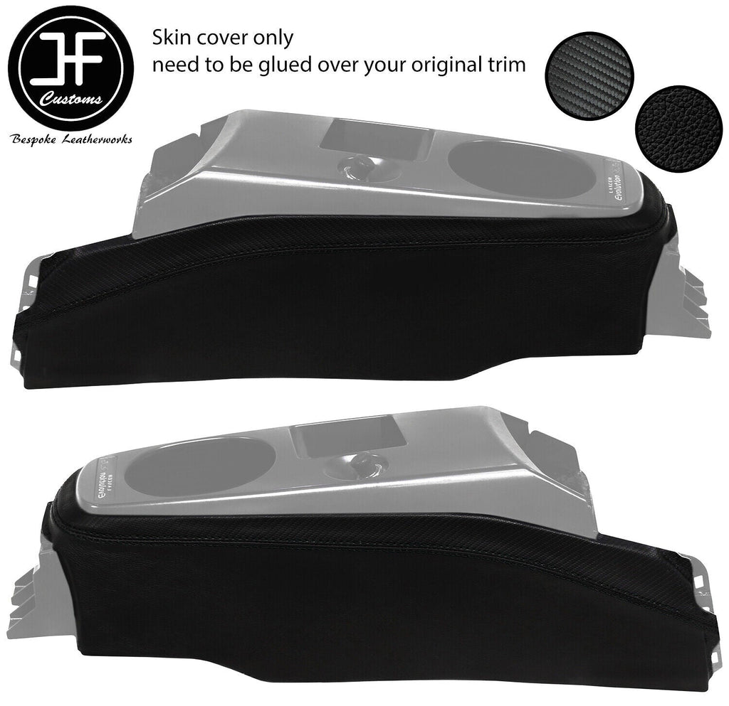 BLACK STITCH CONSOLE TRIM LEATHER CARBON VINYL COVER FOR MITSUBISHI EVO 7 8 9