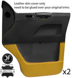 BLACK & YELLOW REAL LEATHER 2X FRONT DOOR CARD COVERS FOR VW T5 TRANSPORTER