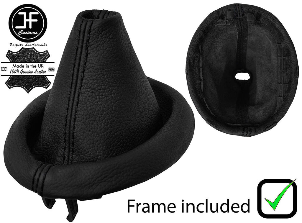 BLACK STITCH REAL LEATHER GEAR GAITER+PLASTIC FRAME FITS HYUNDAI I20 2008-2014