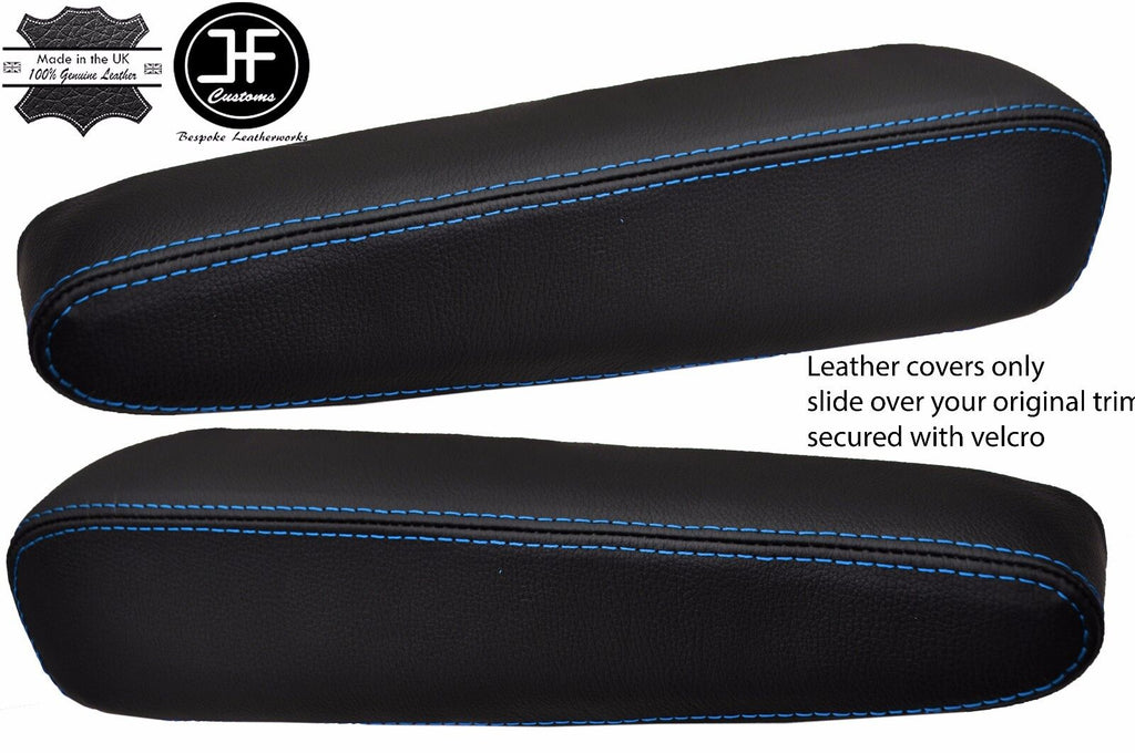 BLUE STITCH 2X SEAT ARMREST LEATHER COVERS FITS FORD TRANSIT CUSTOM 2013-2017