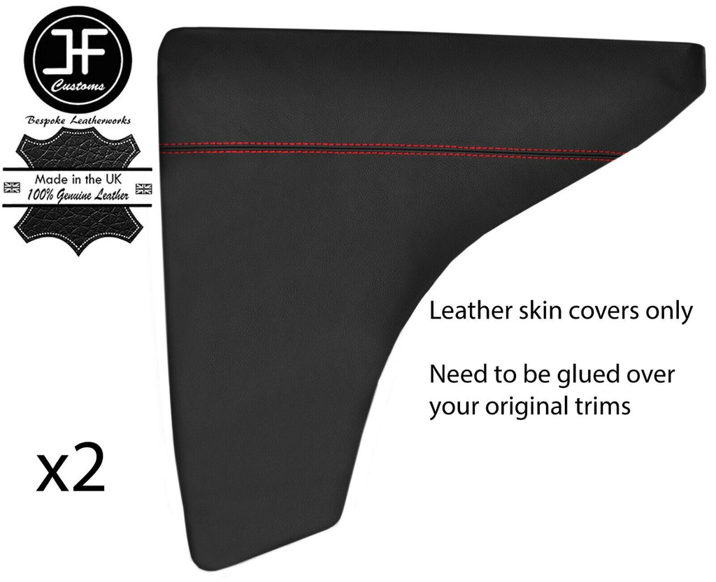 RED STITCH 2X REAR DOOR CARD LEATHER COVERS FOR MORRIS MINOR 1000 CONVERTIBLE