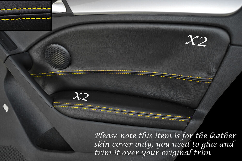 YELLOW STITCH 2X REAR DOOR CARD TRIM SKIN COVERS FITS VW GOLF MK6 VI 08-13 5DR