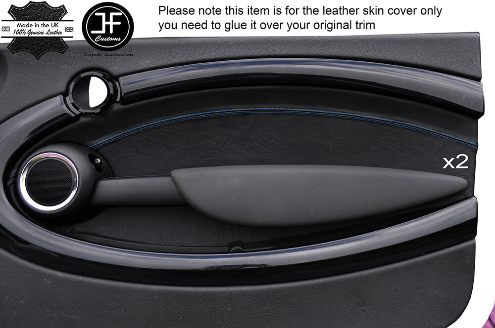 BLUE STITCH 2X FRONT DOOR CARD TRIM LEATHER COVERS FITS BMW MINI R56 07-13