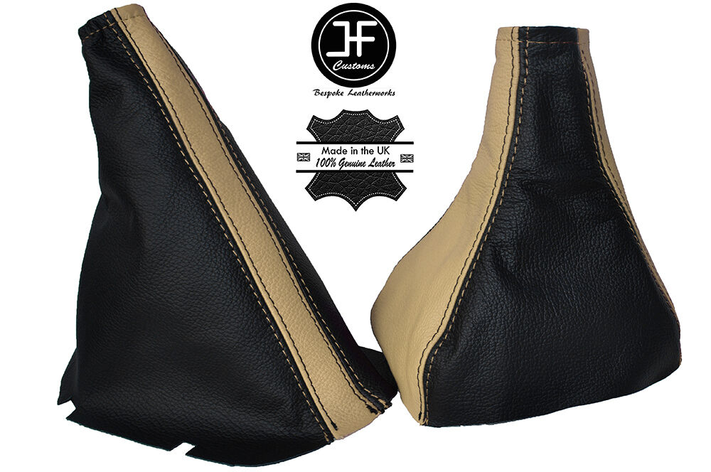 BLACK & CREAM LEATHER GEAR & HANDBRAKE GAITERS FITS OPEL VAUXHALL CORSA C COMBO