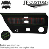GREEN STITCH LEATHER+RED TARTAN 2X DOOR CARD COVER FOR TRIUMPH TR7 76-81 JF2
