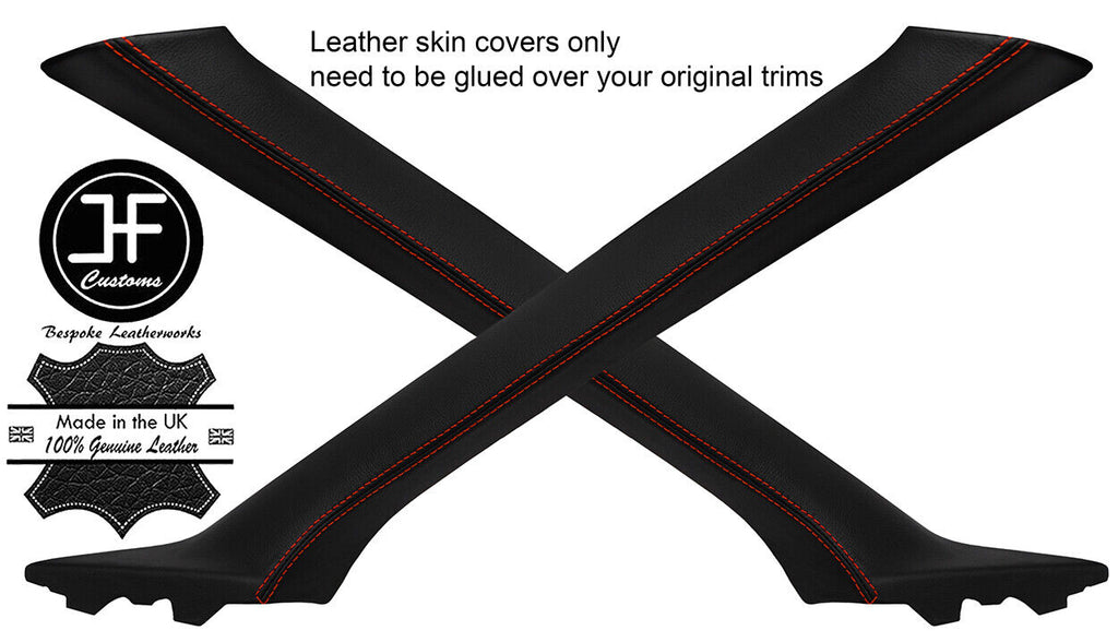 RED STITCH 2X A PILLAR LEATHER COVERS FITS FORD TRANSIT MK7 06-13  STYLE 2